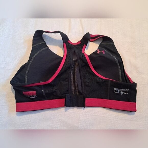 Under Armour women's size 36C black with pink sports bra EUC - Picture 2 of 7